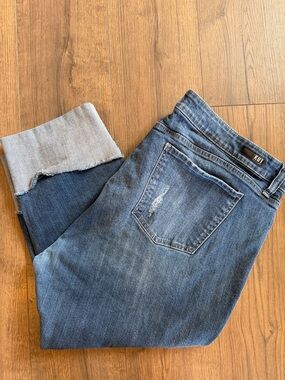 KUT Cameron Cuffed Denim Straight Leg Blue Jeans Size 24W